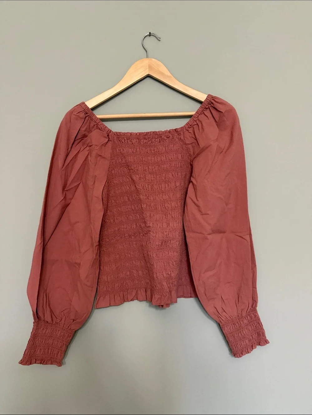 Madewell Smocked Long-Sleeve Top in Dusty Rose
